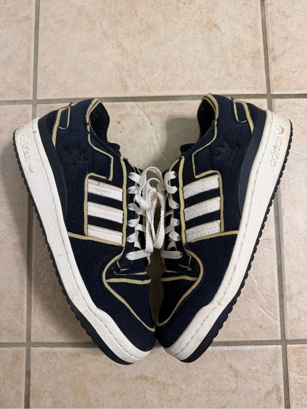 adidas Navy Sneakers with White Stripes and Cream Piping